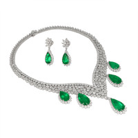 66.39 Ct. Emerald Natural Diamond Pave Necklace, Platinum 950 Image