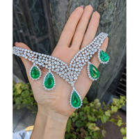66.39 Ct. Emerald Natural Diamond Pave Necklace, Platinum 950 Life Style
