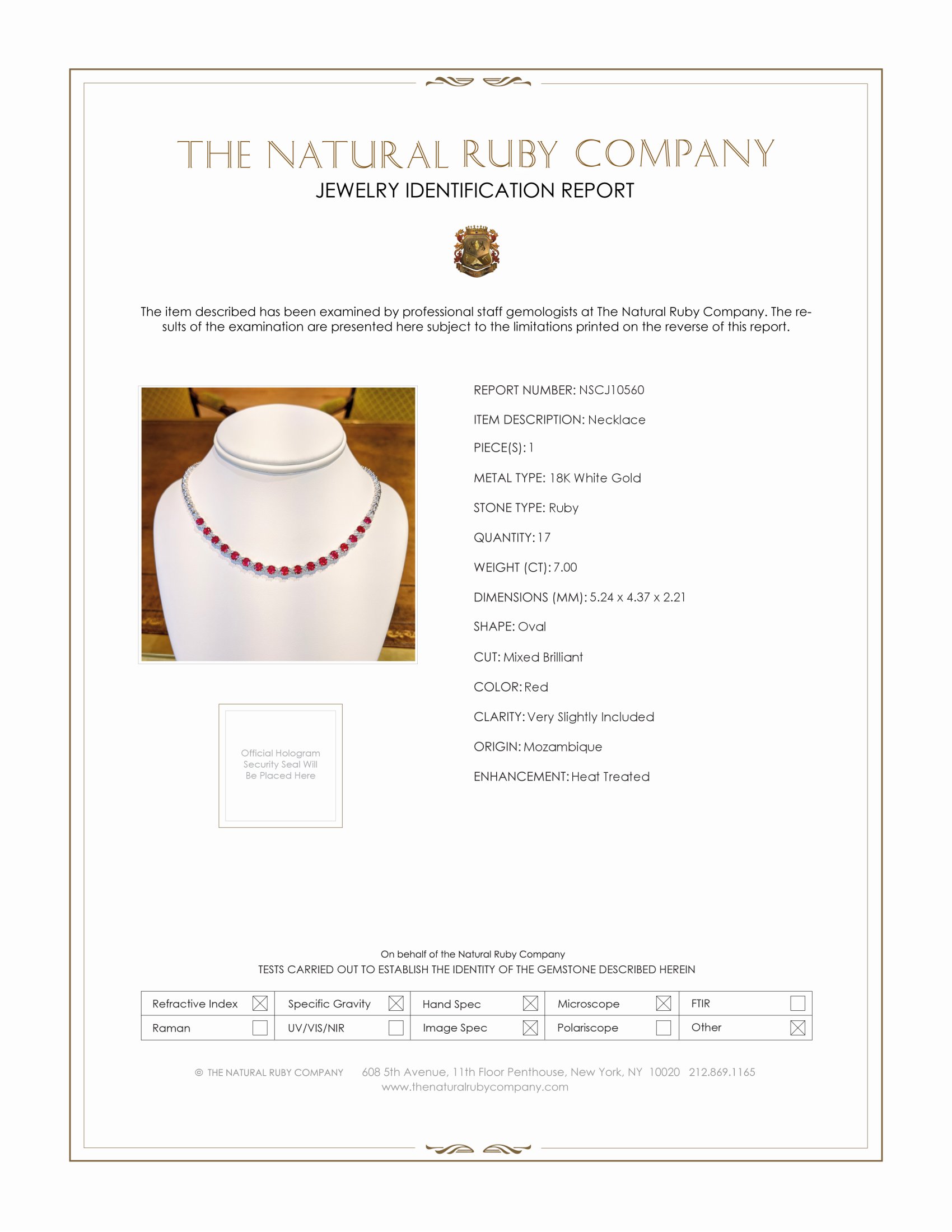 7.00 Ct. Ruby Natural Diamond Pave Necklace, 18K White Gold