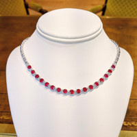 7.00 Ct. Ruby Natural Diamond Pave Necklace, 18K White Gold Image
