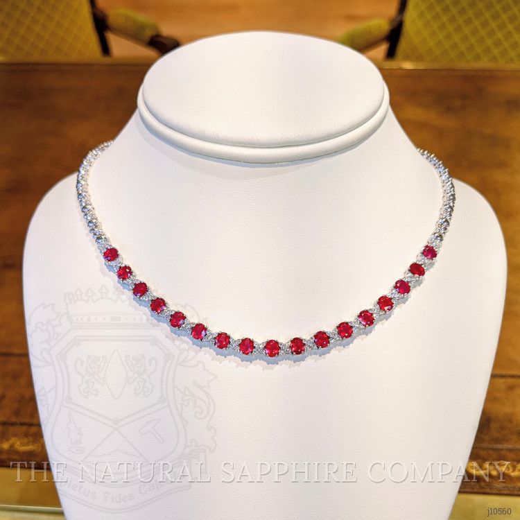 7.00 Ct. Ruby Natural Diamond Pave Necklace, 18K White Gold