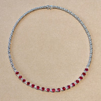 7.00 Ct. Ruby Natural Diamond Pave Necklace, 18K White Gold Image
