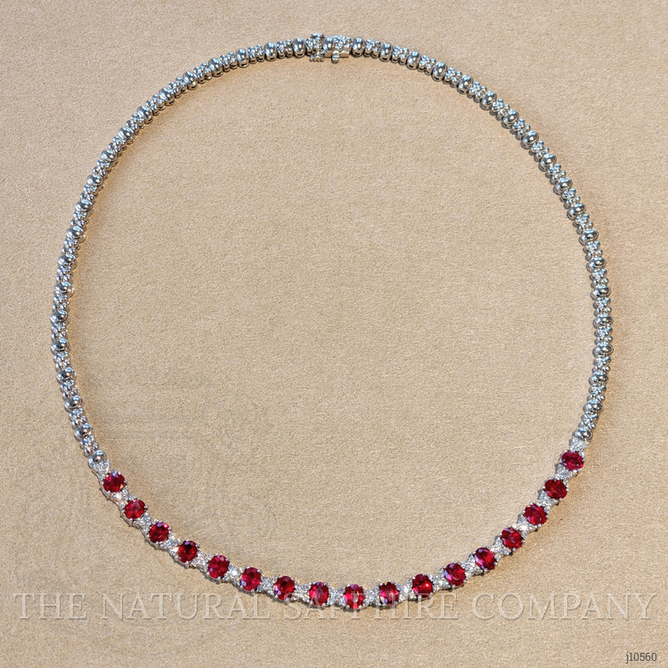 7.00 Ct. Ruby Natural Diamond Pave Necklace, 18K White Gold