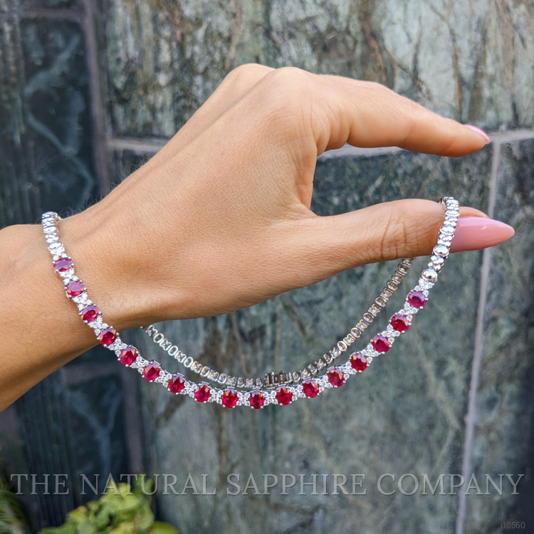 7.00 Ct. Ruby Natural Diamond Pave Necklace, 18K White Gold