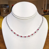 2.42 Ct. Ruby and Natural Diamond Halo Necklace, 18K White Gold Image