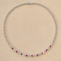 2.42 Ct. Ruby and Natural Diamond Halo Necklace, 18K White Gold Image