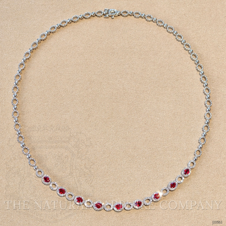 2.42 Ct. Ruby and Natural Diamond Halo Necklace, 18K White Gold