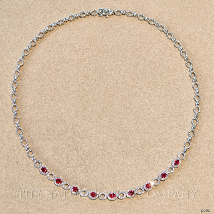 2.42 Ct. Ruby and Natural Diamond Halo Necklace, 18K White Gold