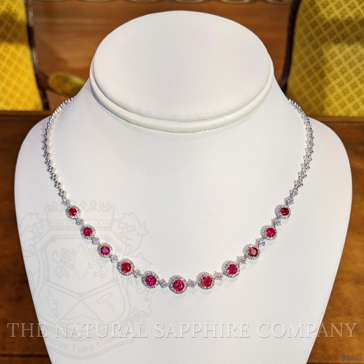 4.49 Ct. Ruby Natural Diamond Halo Necklace, 18K White Gold