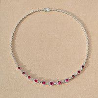 4.49 Ct. Ruby Natural Diamond Halo Necklace, 18K White Gold Image