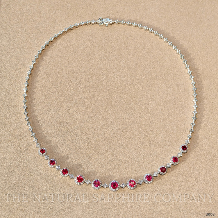 4.49 Ct. Ruby Natural Diamond Halo Necklace, 18K White Gold