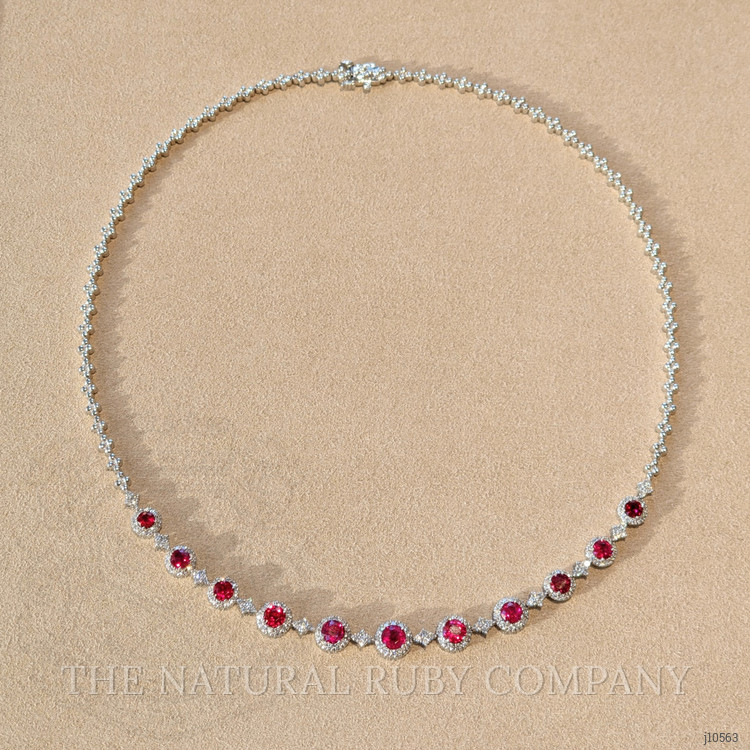 4.49 Ct. Ruby Natural Diamond Halo Necklace, 18K White Gold