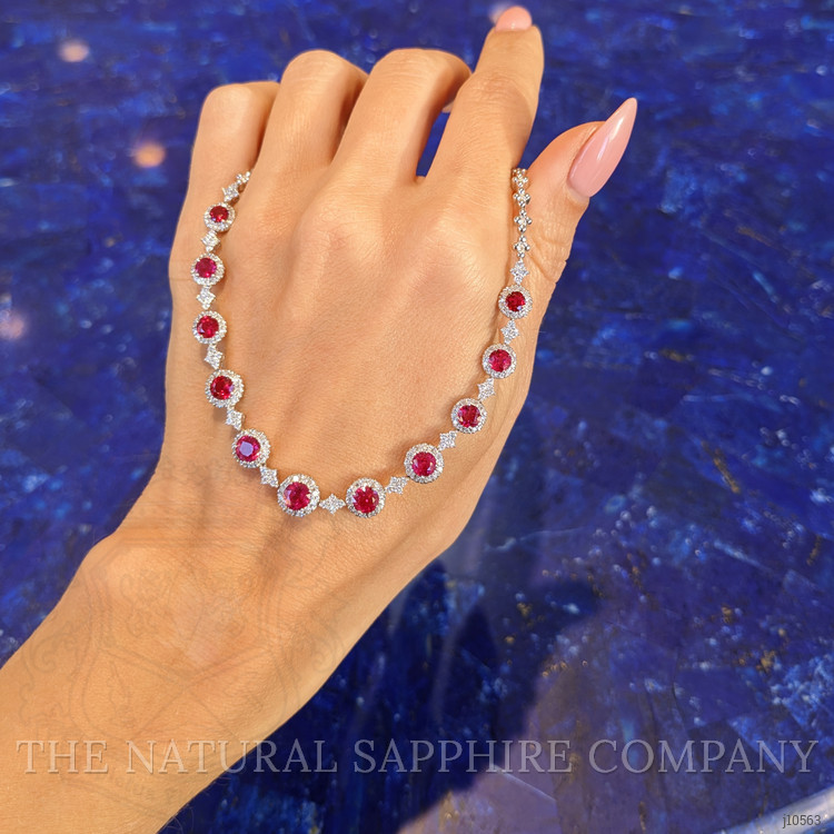 4.49 Ct. Ruby Natural Diamond Halo Necklace, 18K White Gold