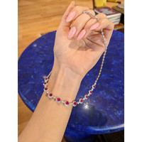 4.49 Ct. Ruby Natural Diamond Halo Necklace, 18K White Gold Life Style