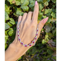 4.49 Ct. Ruby Natural Diamond Halo Necklace, 18K White Gold Life Style