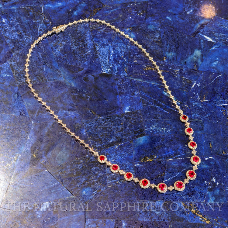 4.49 Ct. Ruby Natural Diamond Halo Necklace, 18K White Gold