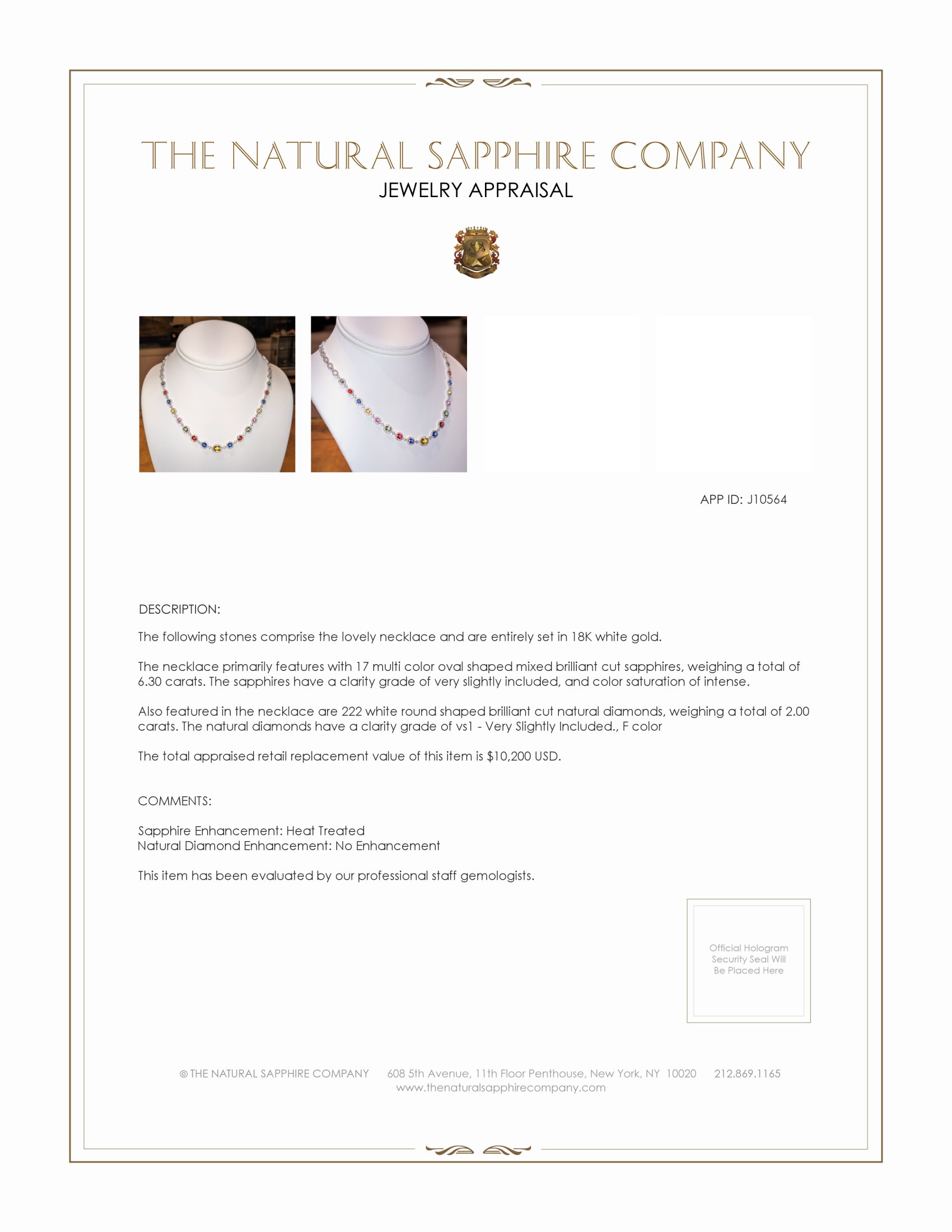 6.30 Ct. Multi Color Sapphire and Natural Diamond Halo Necklace, 18K White Gold