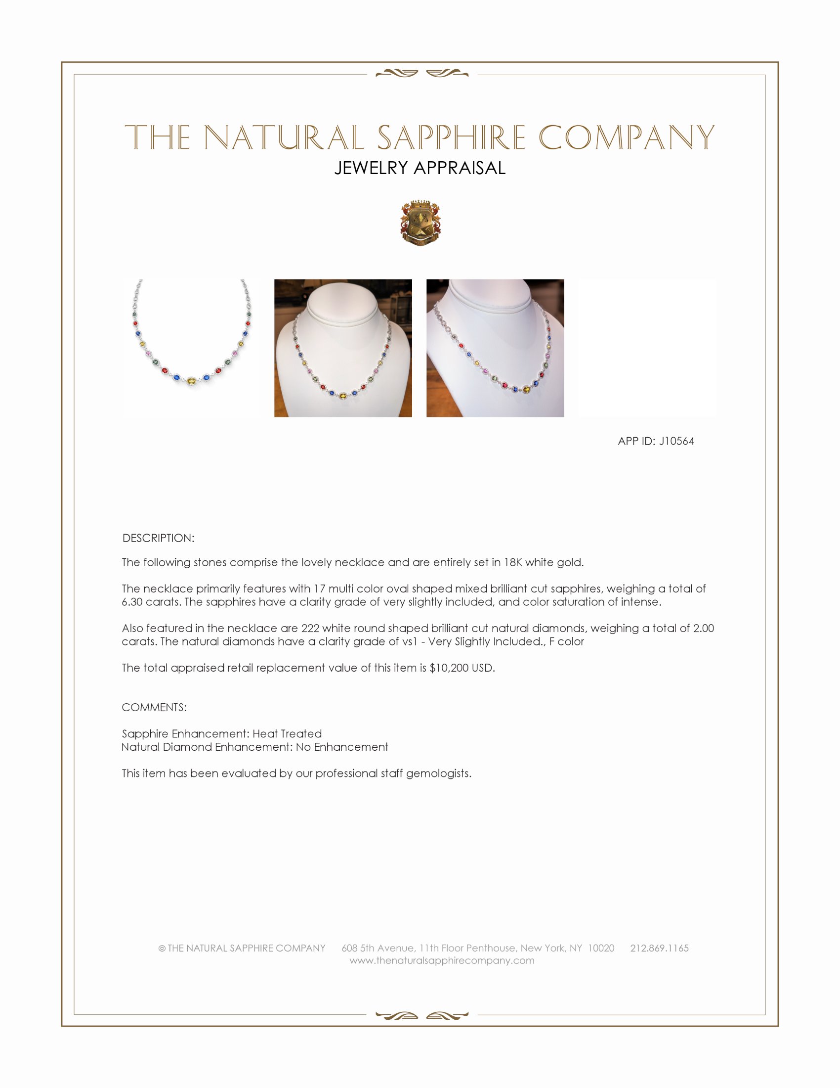 6.30 Ct. Multi Color Sapphire and Natural Diamond Halo Necklace, 18K White Gold