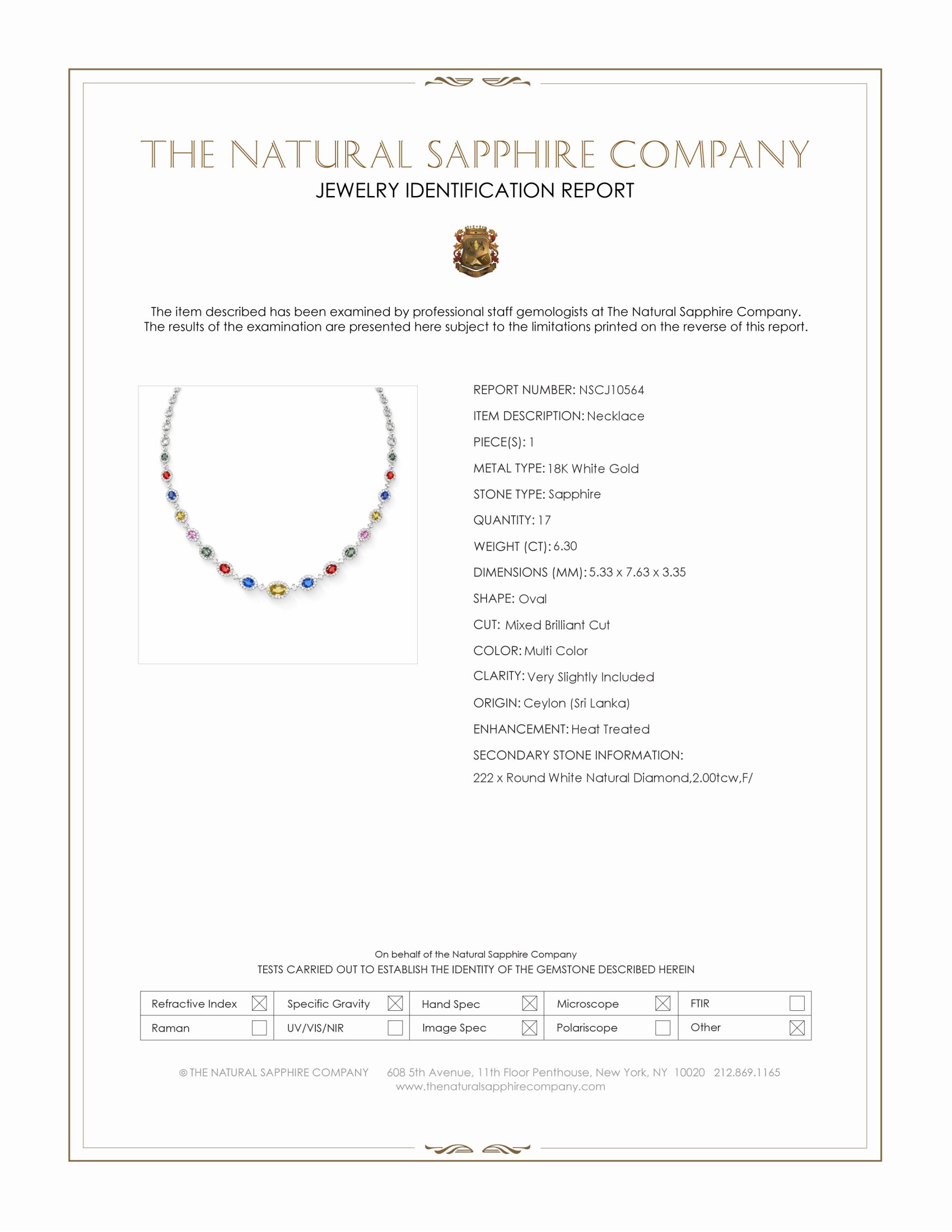 6.30 Ct. Multi Color Sapphire and Natural Diamond Halo Necklace, 18K White Gold