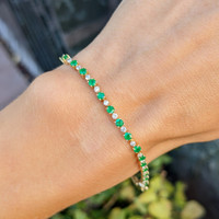 1.98 Ct.Tw. Emerald Natural Diamond Tennis/Line Bracelet, 14K Yellow Gold Image