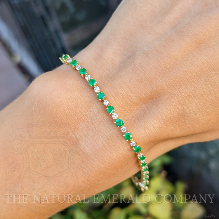 1.98 Ct.Tw. Emerald Natural Diamond Tennis/Line Bracelet, 14K Yellow Gold