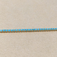 2.83 Ct.Tw.Total Carat Weight Blue Turquoise Tennis/Line Bracelet, 14K Yellow Gold Image