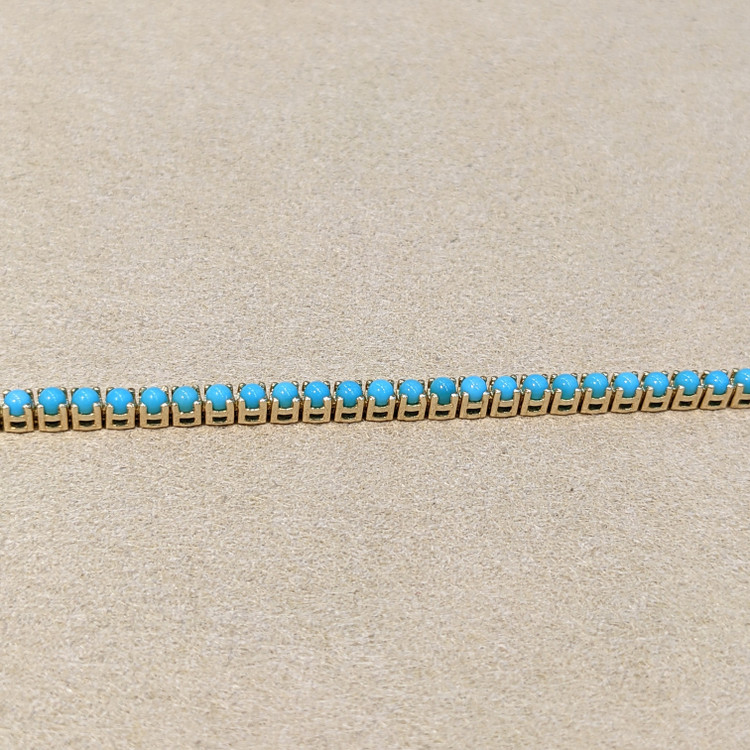 2.83 Ct.Tw. Blue Turquoise Tennis/Line Bracelet, 14K Yellow Gold