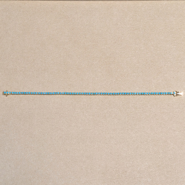 2.83 Ct.Tw. Blue Turquoise Tennis/Line Bracelet, 14K Yellow Gold
