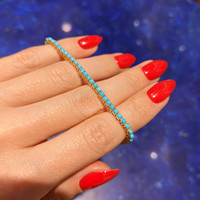 2.83&nbsp;Ct.Tw.Total Carat Weight Blue Turquoise Tennis/Line Bracelet, 14K Yellow Gold Life Style