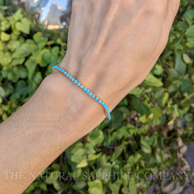 2.83 Ct.Tw. Blue Turquoise Tennis/Line Bracelet, 14K Yellow Gold