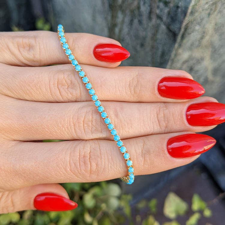 2.83 Ct.Tw. Blue Turquoise Tennis/Line Bracelet, 14K Yellow Gold