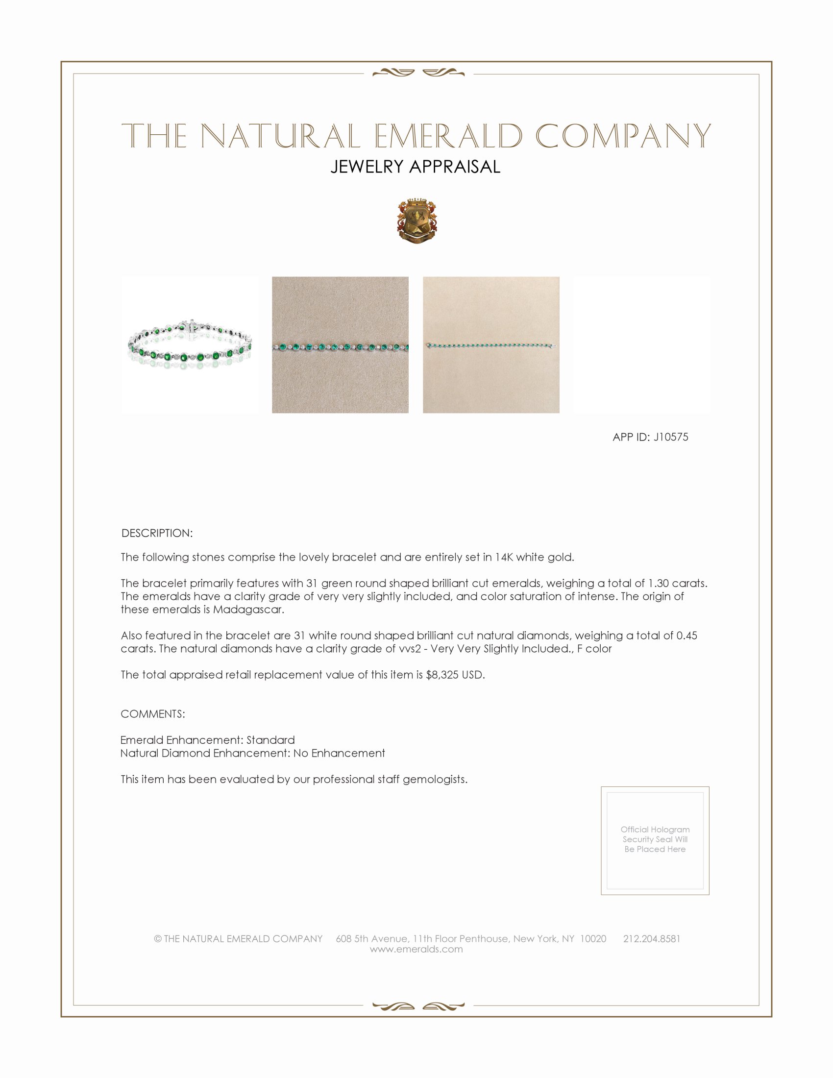 1.30 Ct.Tw. Emerald and Natural Diamond Tennis/Line Bracelet, 14K White Gold