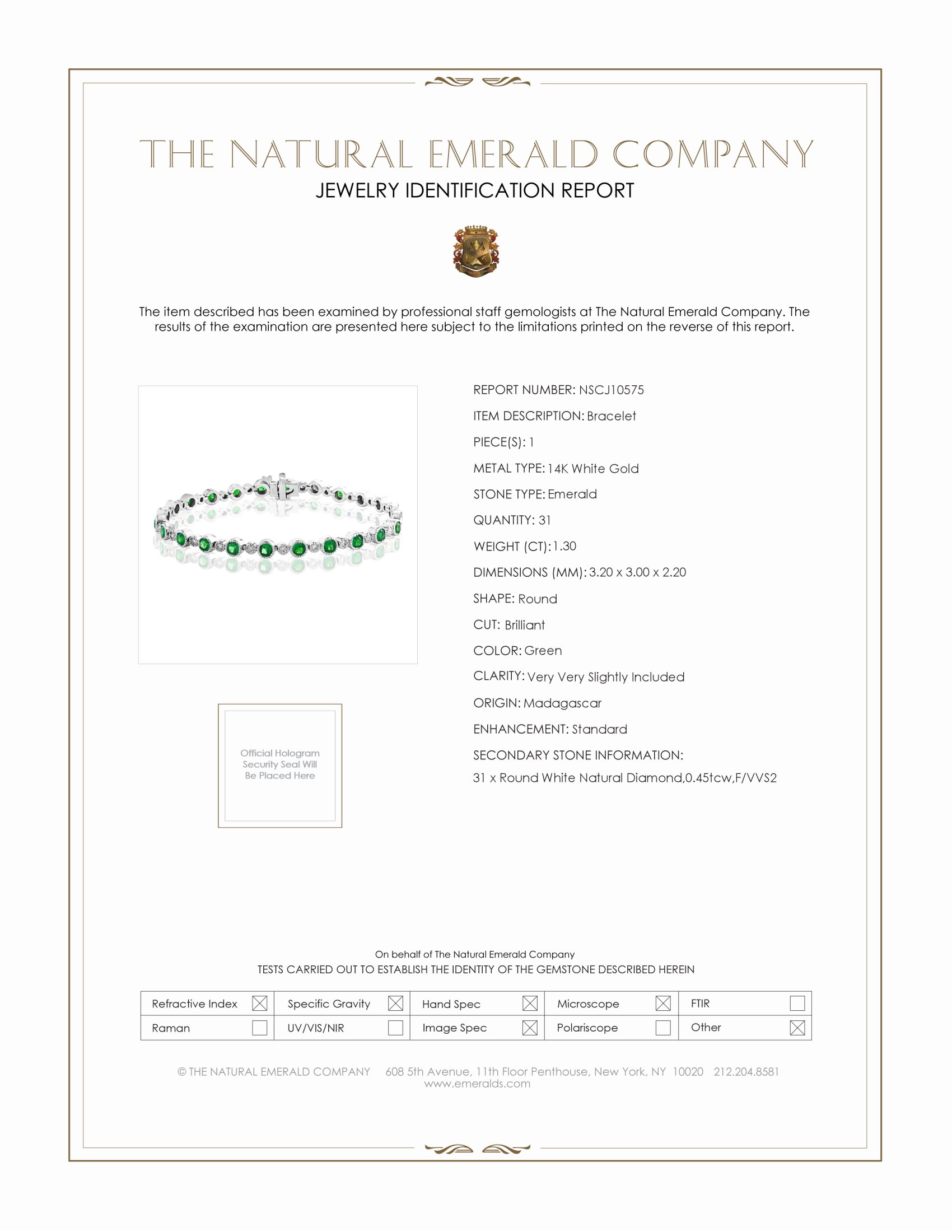 1.30 Ct.Tw. Emerald and Natural Diamond Tennis/Line Bracelet, 14K White Gold