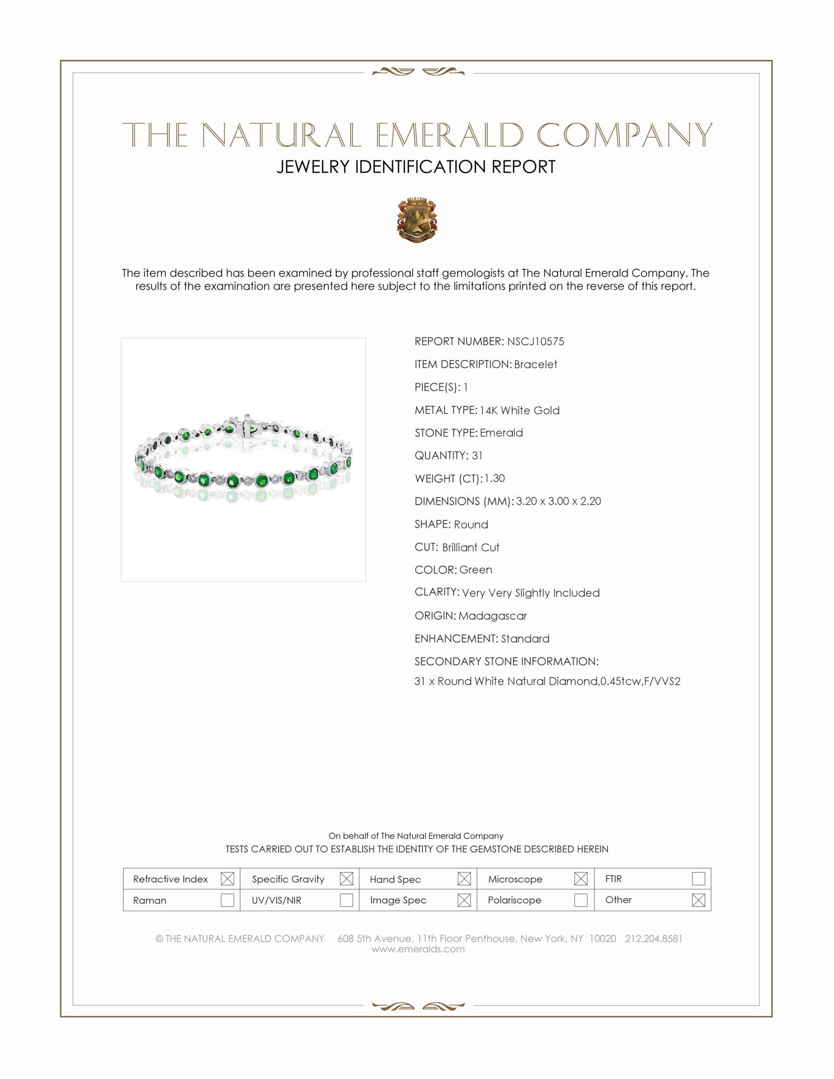1.30 Ct.Tw. Emerald and Natural Diamond Tennis/Line Bracelet, 14K White Gold
