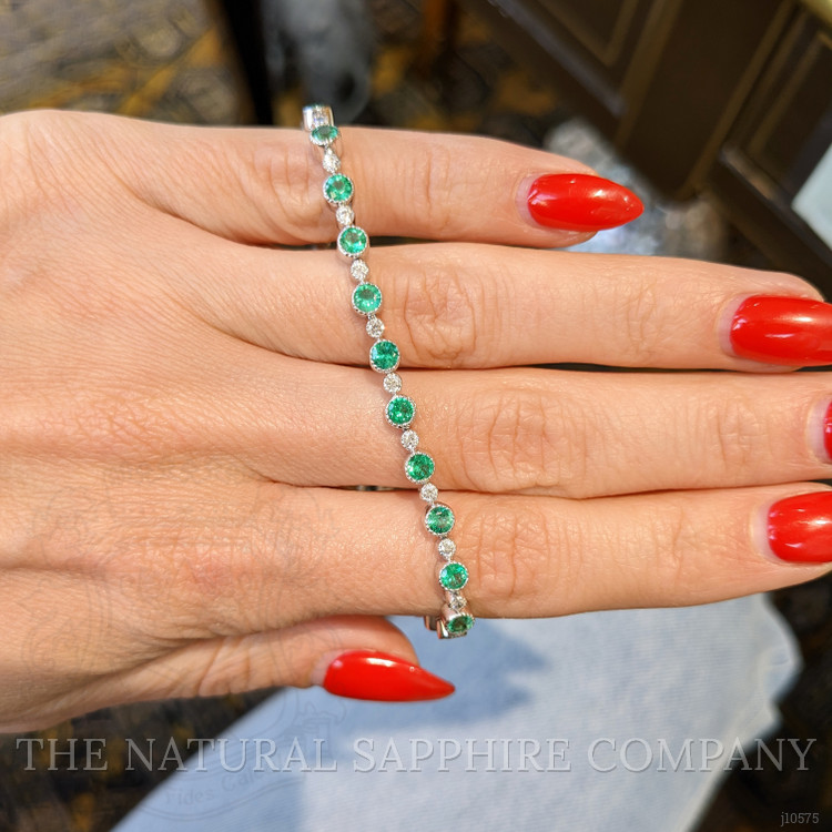 1.30 Ct.Tw. Emerald Natural Diamond Tennis/Line Bracelet, 14K White Gold