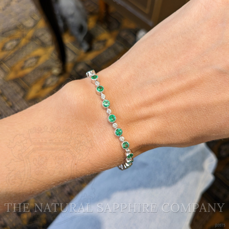 1.30 Ct.Tw. Emerald Natural Diamond Tennis/Line Bracelet, 14K White Gold