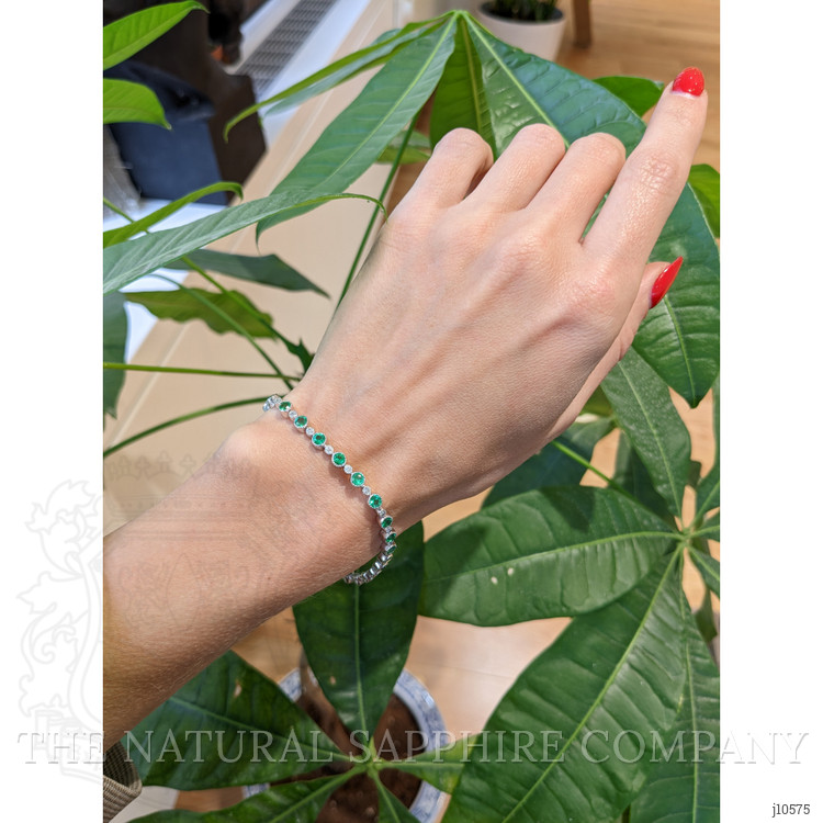 1.30 Ct.Tw. Emerald Natural Diamond Tennis/Line Bracelet, 14K White Gold