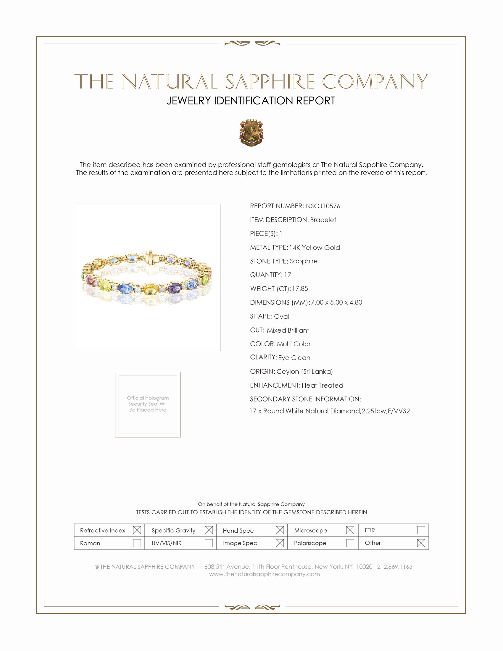 17.85 Ct.Tw. Multi Color Sapphire and Natural Diamond Tennis/Line Bracelet, 14K Yellow Gold