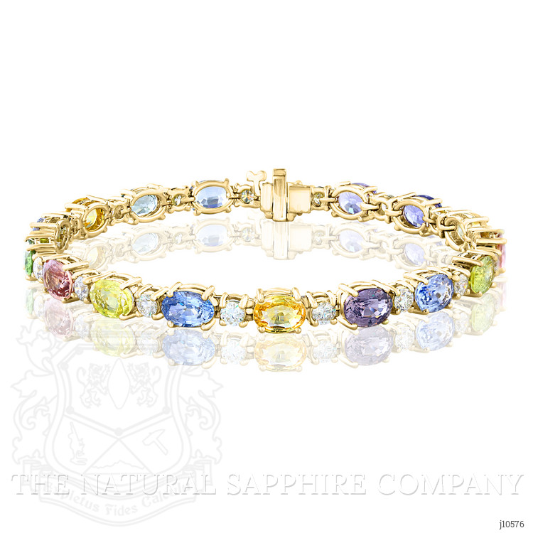 17.85 Ct.Tw. Multi Color Sapphire and Natural Diamond Tennis/Line Bracelet, 14K Yellow Gold