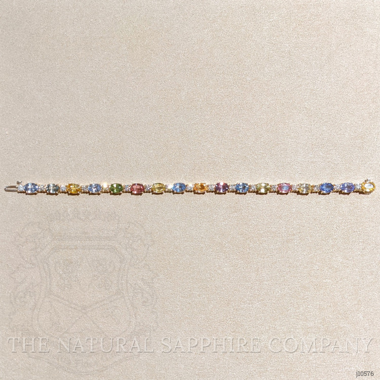 17.85 Ct.Tw. Multi Color Sapphire and Natural Diamond Tennis/Line Bracelet, 14K Yellow Gold