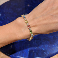 17.85 Ct.Tw. Multi Color Sapphire and Natural Diamond Tennis/Line Bracelet, 14K Yellow Gold Life Style