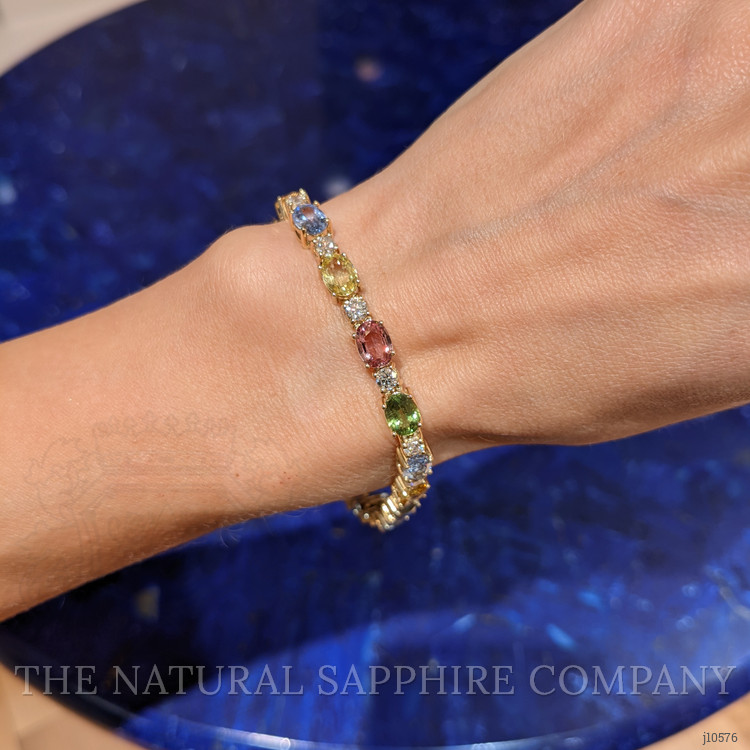 17.85 Ct.Tw. Multi Color Sapphire and Natural Diamond Tennis/Line Bracelet, 14K Yellow Gold