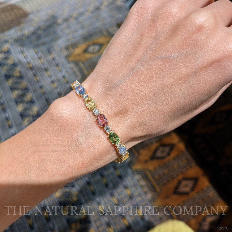 17.85 Ct.Tw. Multi Color Sapphire and Natural Diamond Tennis/Line Bracelet, 14K Yellow Gold