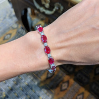 20.50 Ct.Tw. Ruby Natural Diamond Tennis/Line Bracelet, 14K White Gold Life Style