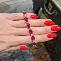 20.50 Ct.Tw. Ruby Natural Diamond Tennis/Line Bracelet, 14K White Gold Life Style