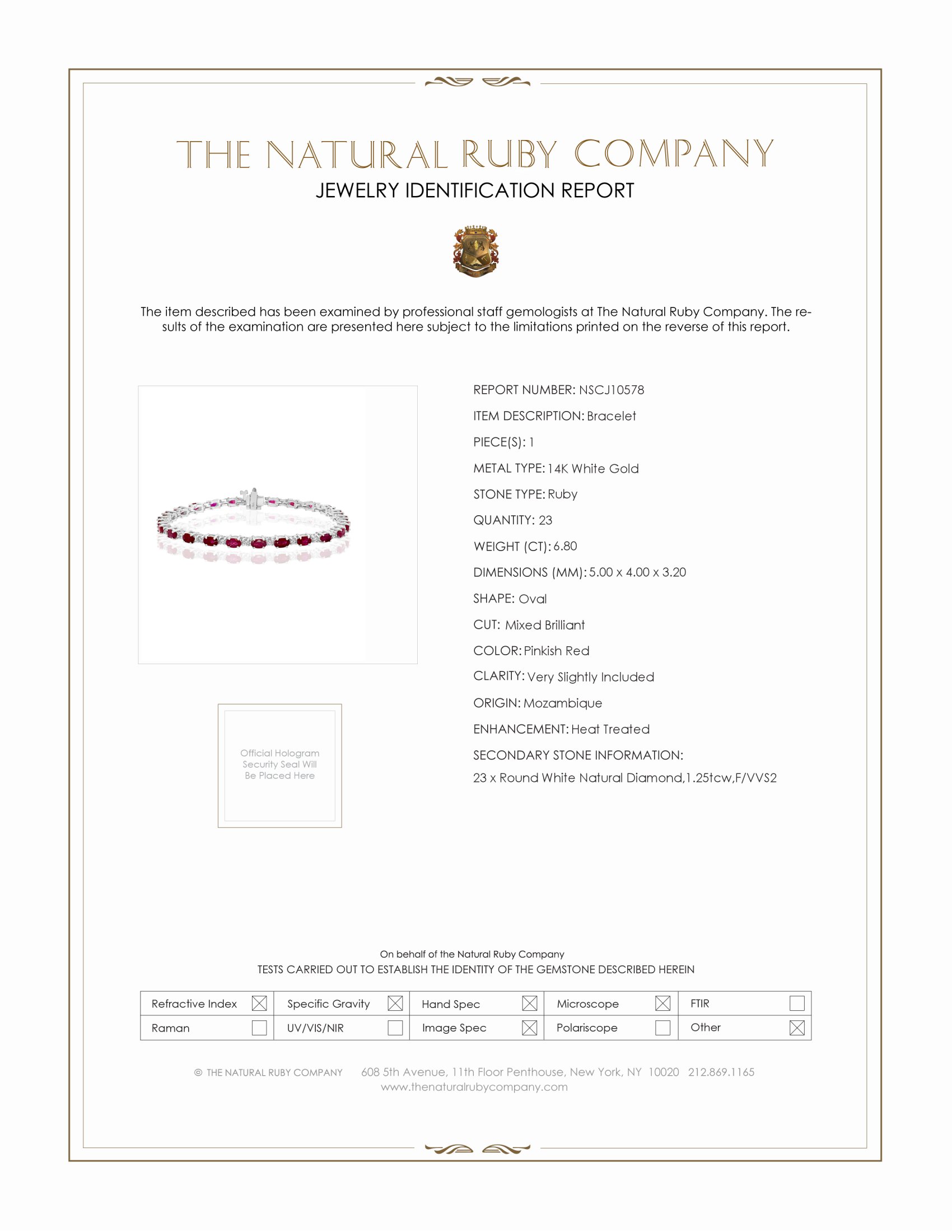 6.80 Ct.Tw. Pinkish Red Ruby and Natural Diamond Tennis/Line Bracelet, 14K White Gold