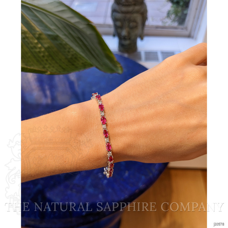 6.80 Ct.Tw. Ruby Natural Diamond Tennis/Line Bracelet, 14K White Gold