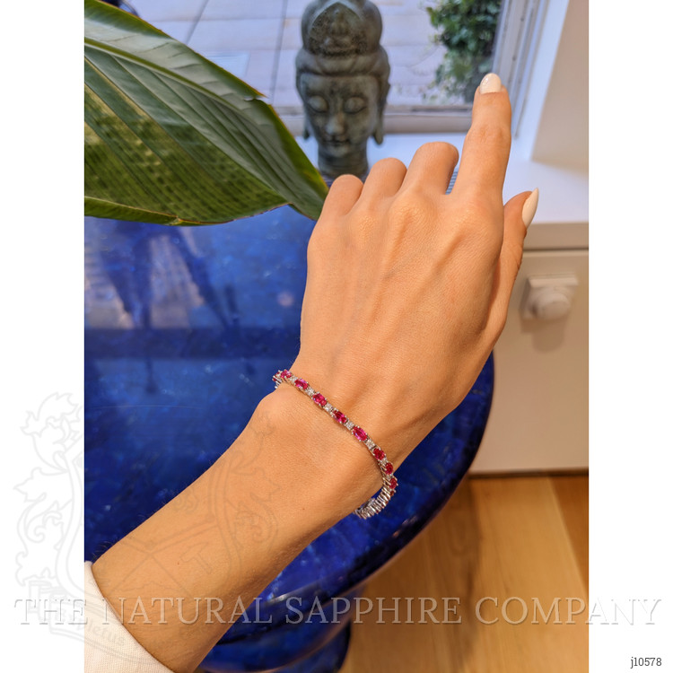 6.80 Ct.Tw. Ruby Natural Diamond Tennis/Line Bracelet, 14K White Gold