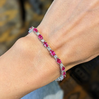 6.80 Ct.Tw. Ruby Natural Diamond Tennis/Line Bracelet, 14K White Gold Life Style