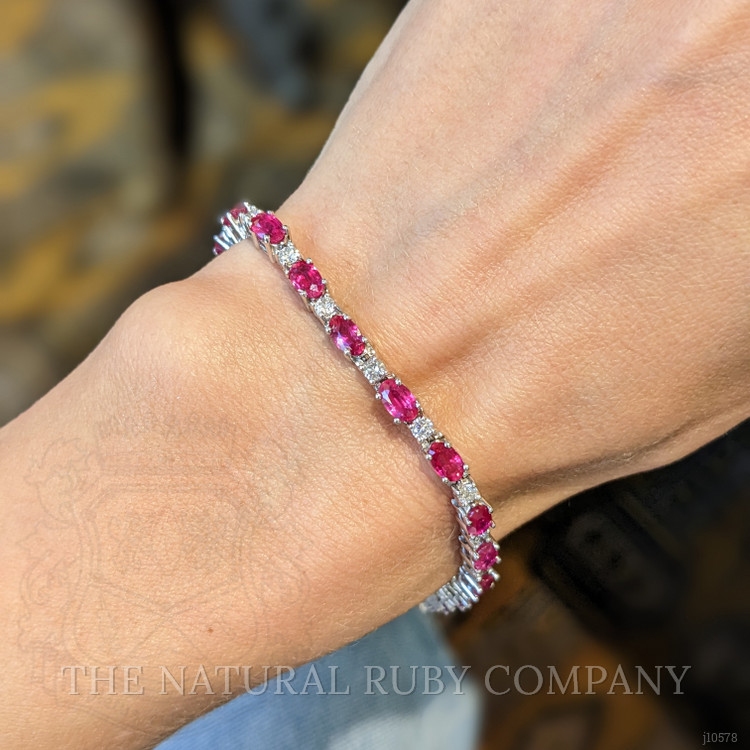 6.80 Ct.Tw. Ruby Natural Diamond Tennis/Line Bracelet, 14K White Gold